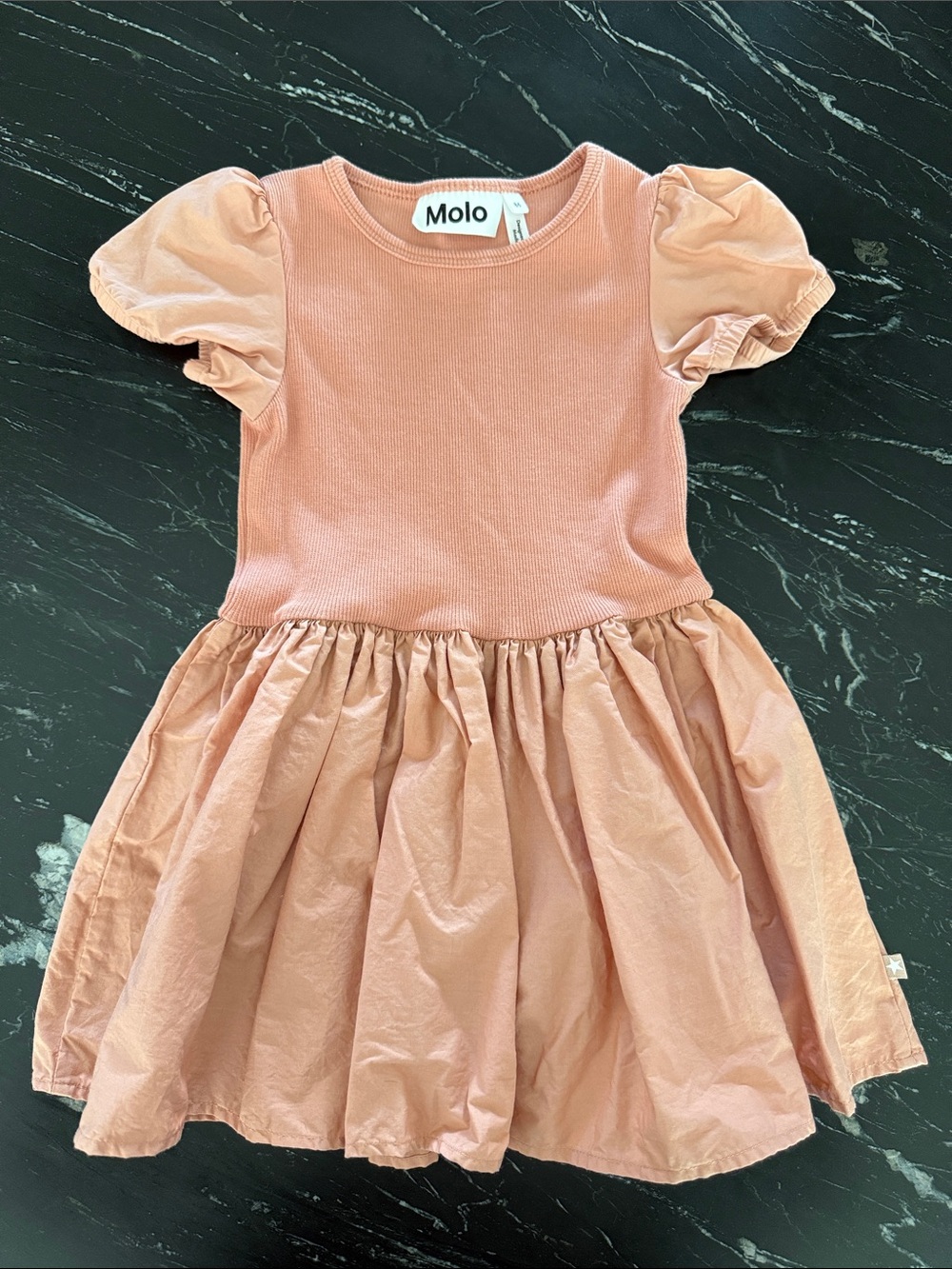 Molo Pink Puff-Sleeve Ribbed Bodice Dress size 1.5 or 18 months